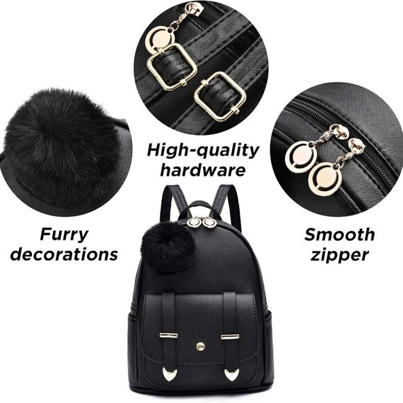 Mini Girls Backpack PU Leather Pompom Shoulder Bag for Daily Use Travel main image 4